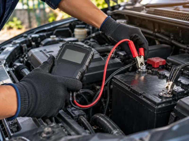 Bateri kereta diuji dengan alat penguji digital